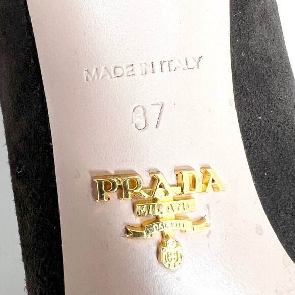 Prada Brown Suede Pointed-Toe Bow Pumps EU 37 Mid Heel | Made in Italy - Picture 6 of 9